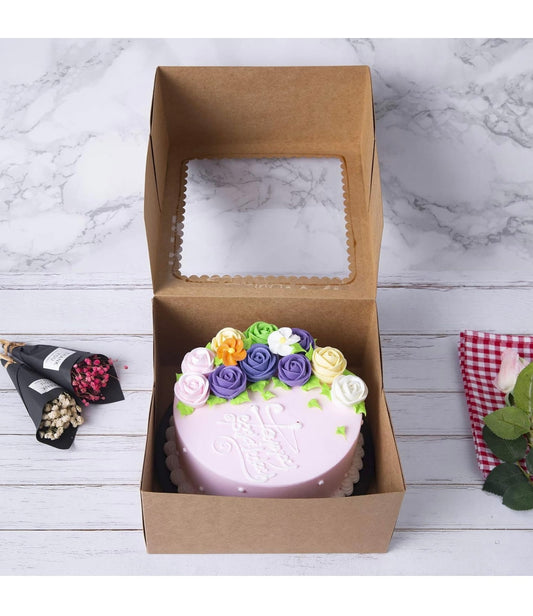 AA Cake/Bakery Boxes Brown 15 Pcs Auto-Popup Window 8”x8”x4” NEW