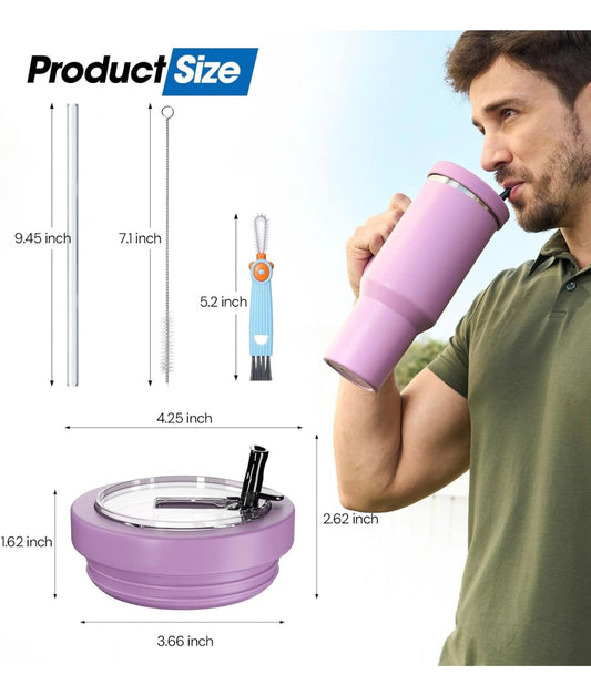 AA Cleaning Brush Set and Silicone Tumbler Straw Lid Only Lilac Leoufun NEW (Compatible with Stanley Quencher 40oz & 64oz H2.0 model)NEW