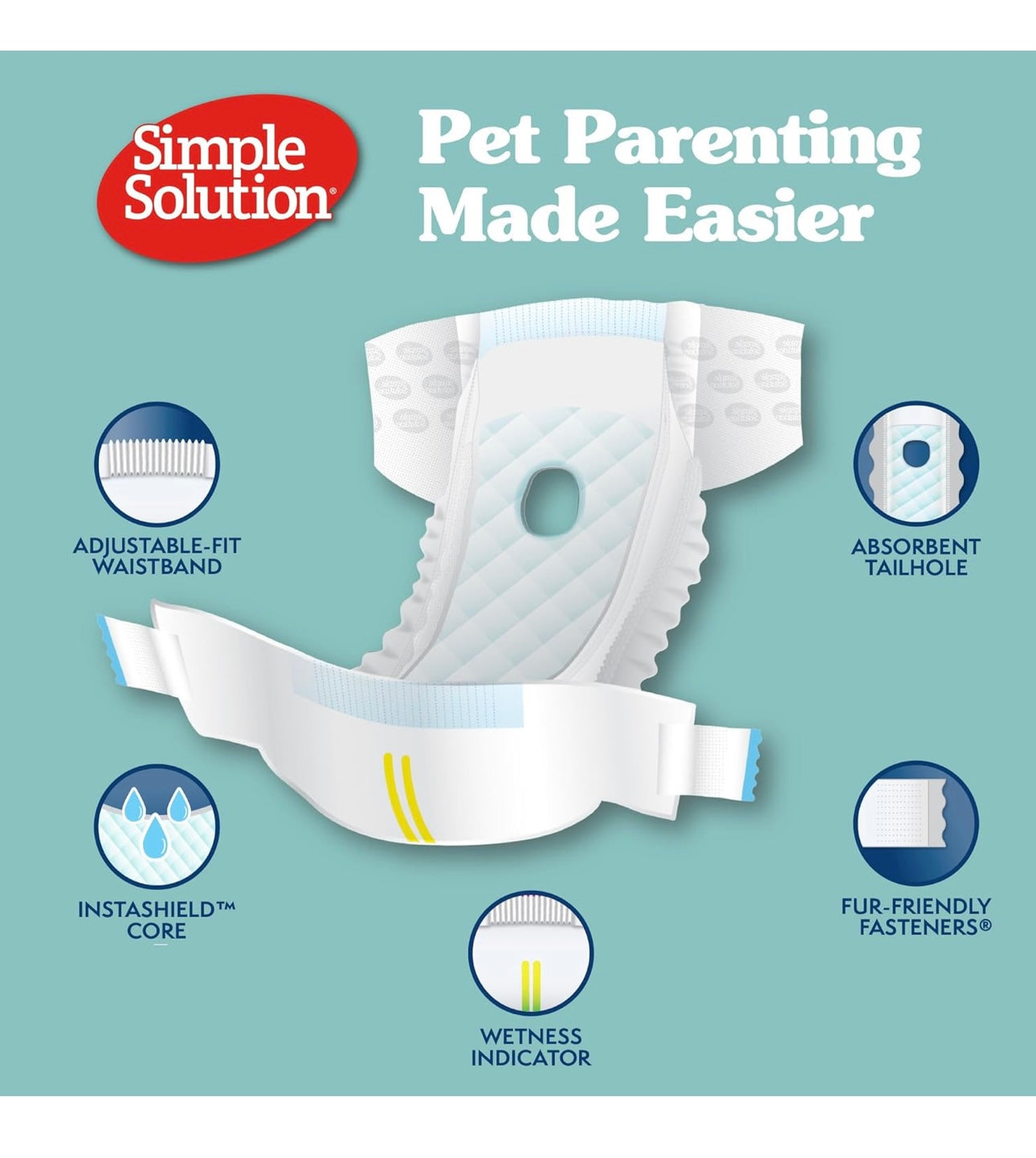 AA Dog Disposable Diapers Female MEDIUM- Waist: 15”-23” NEW Weight: 25-50lbs Simple Solution (30 Diapers)