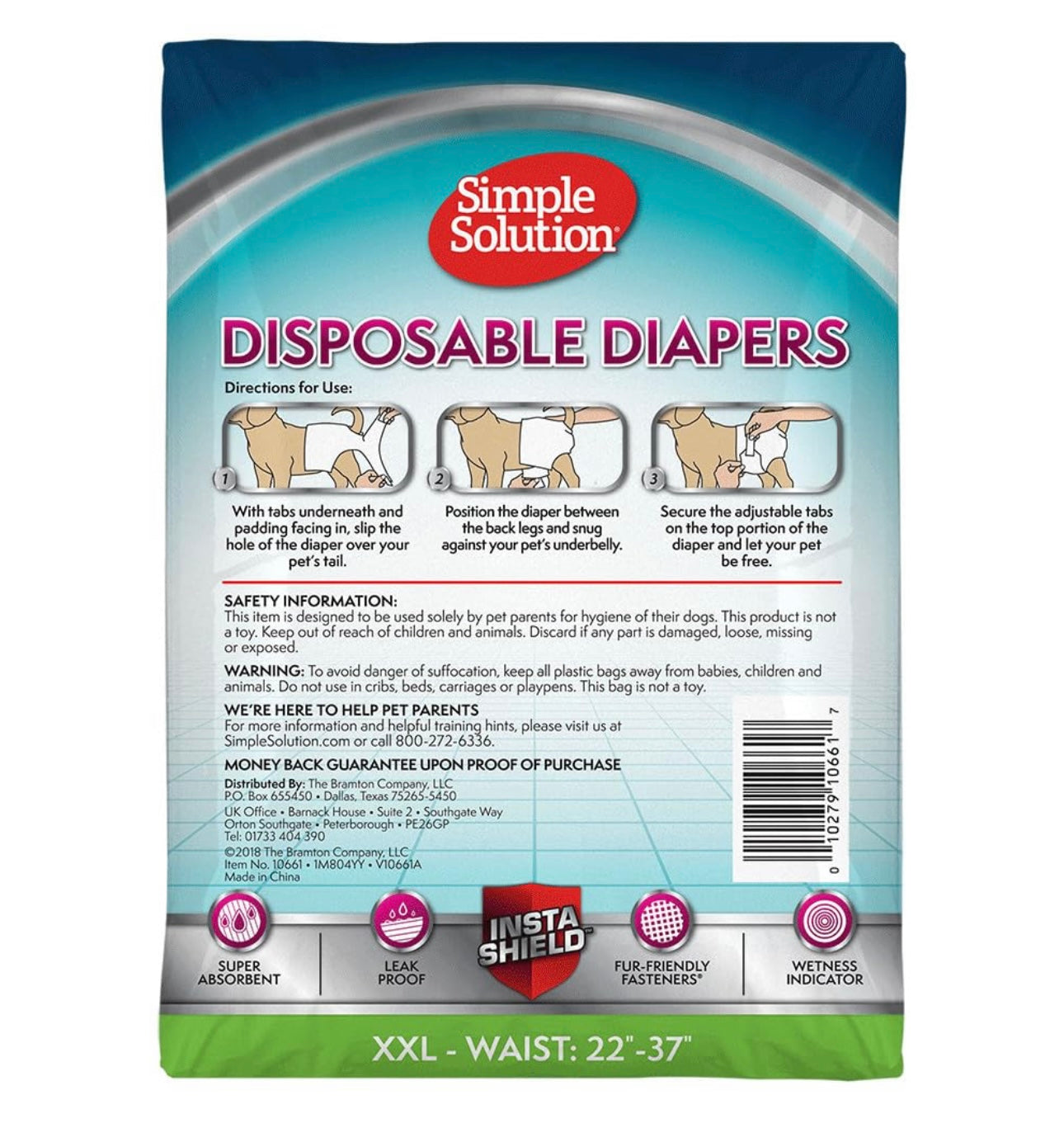 AA Dog Disposable Diapers Female XXL-Waist:22”-37” Weight: over 75 lbs Simple Solution (30 diapers) NEW
