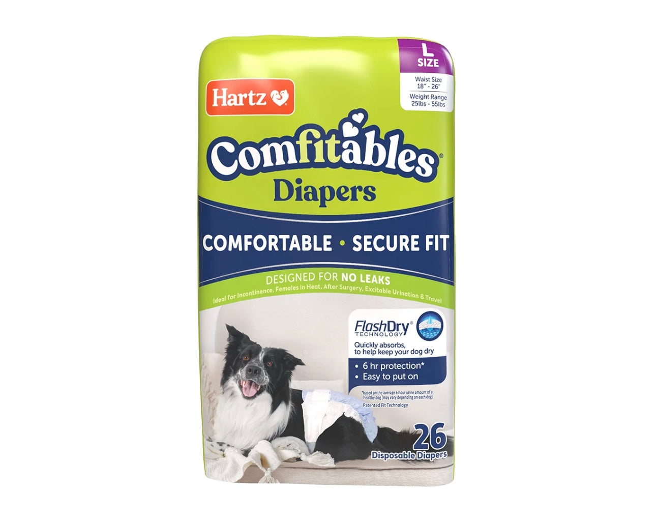 AA Dog Disposable Diapers Female LARGE- Waist: 18”-26” Hartz Comfitables Weight: 25-55lbs NEW (26 Diapers)