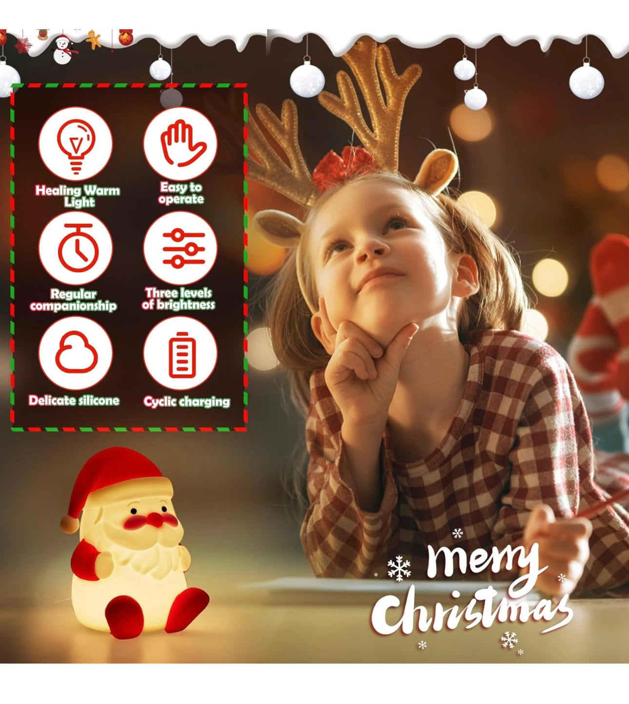 AA Night Light Silicone Christmas Santa Claus NEW