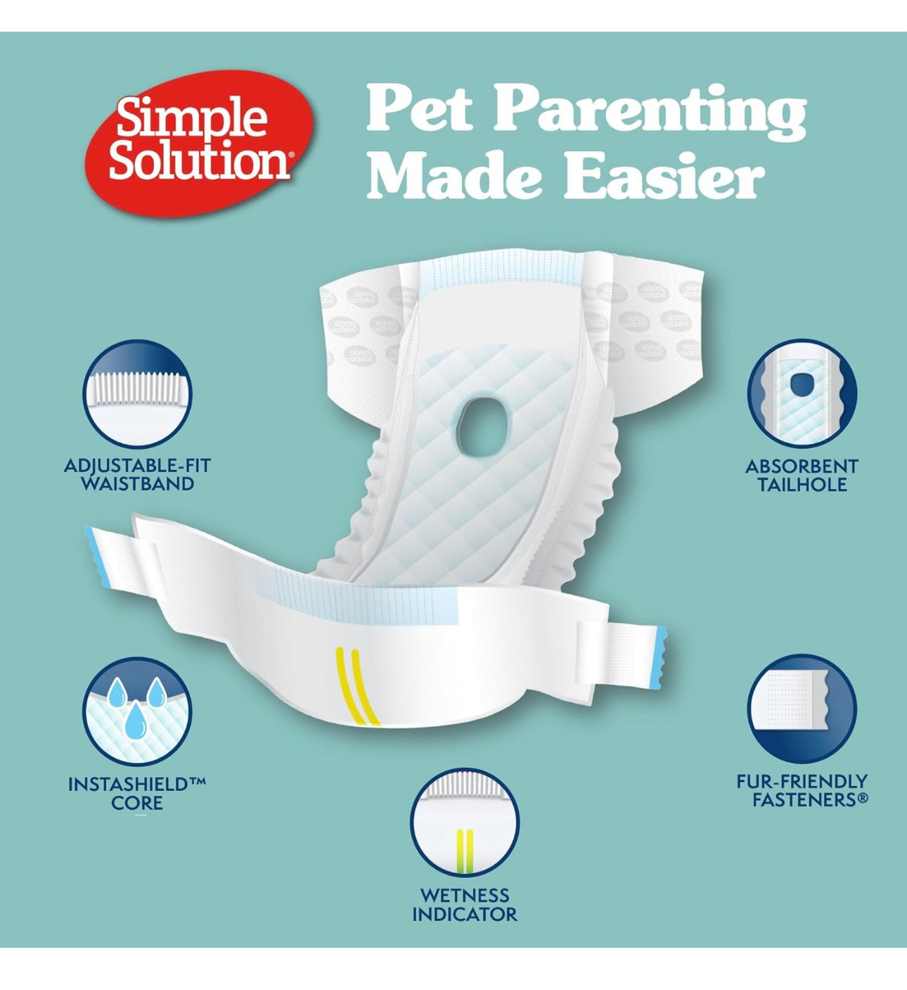 AA Dog Disposable Diapers Female XXL-Waist:22”-37” Weight: over 75 lbs Simple Solution (30 diapers) NEW