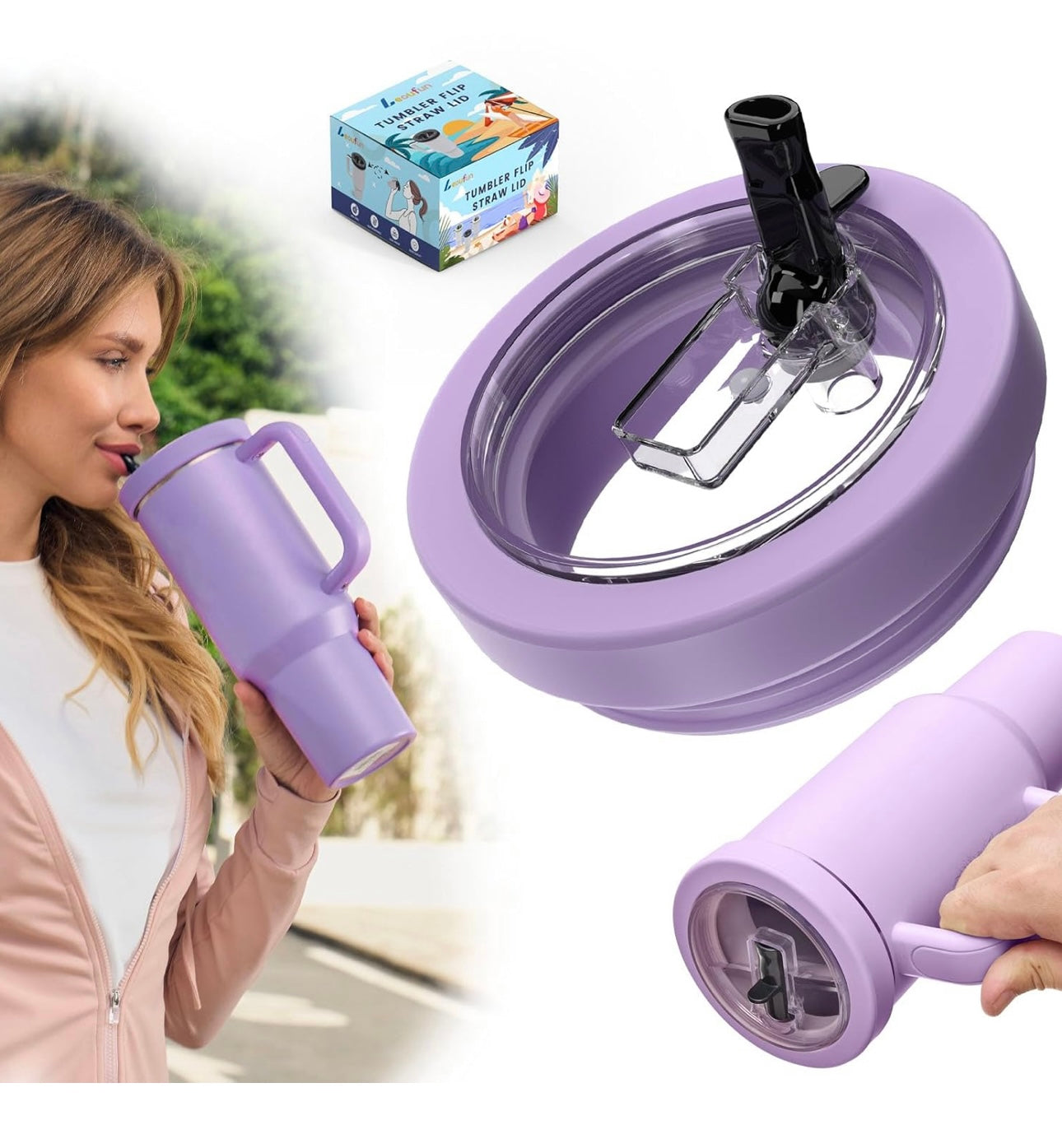 AA Cleaning Brush Set and Silicone Tumbler Straw Lid Only Lilac Leoufun NEW (Compatible with Stanley Quencher 40oz & 64oz H2.0 model)NEW