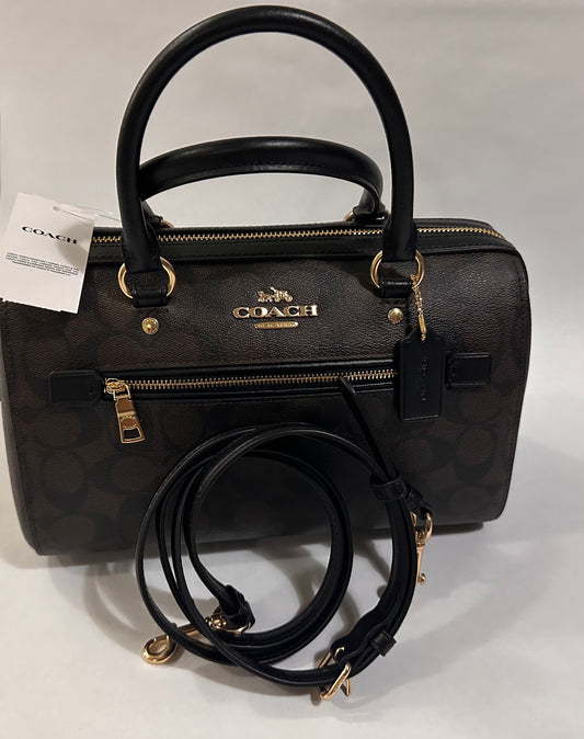 Bag COACH Outlet Rowan Satchel in Signature Canvas Brown/Black NWT