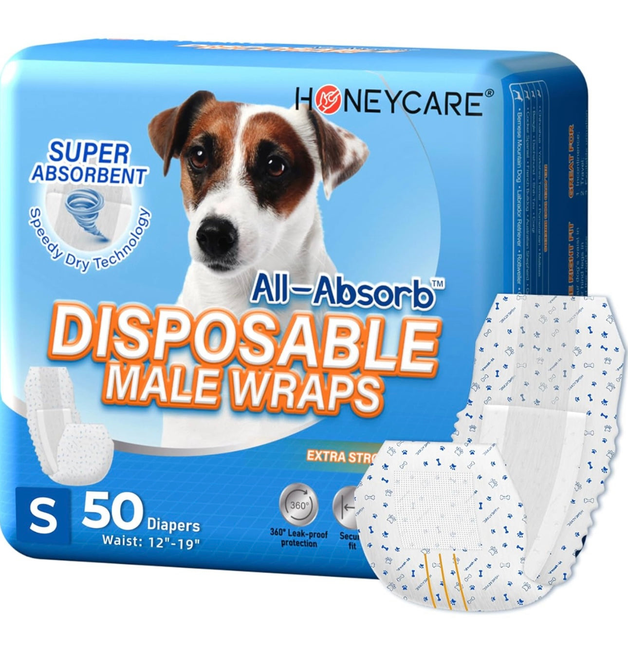 AA Dog Disposable Diapers Male Wraps SMALL- Waist:12”-19” Honeycare NEW