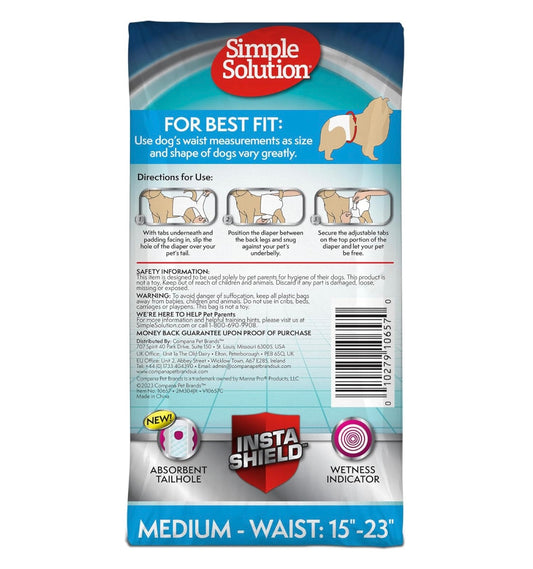AA Dog Disposable Diapers Female MEDIUM- Waist: 15”-23” NEW  Weight: 25-50lbs Simple Solution   (30 Diapers)