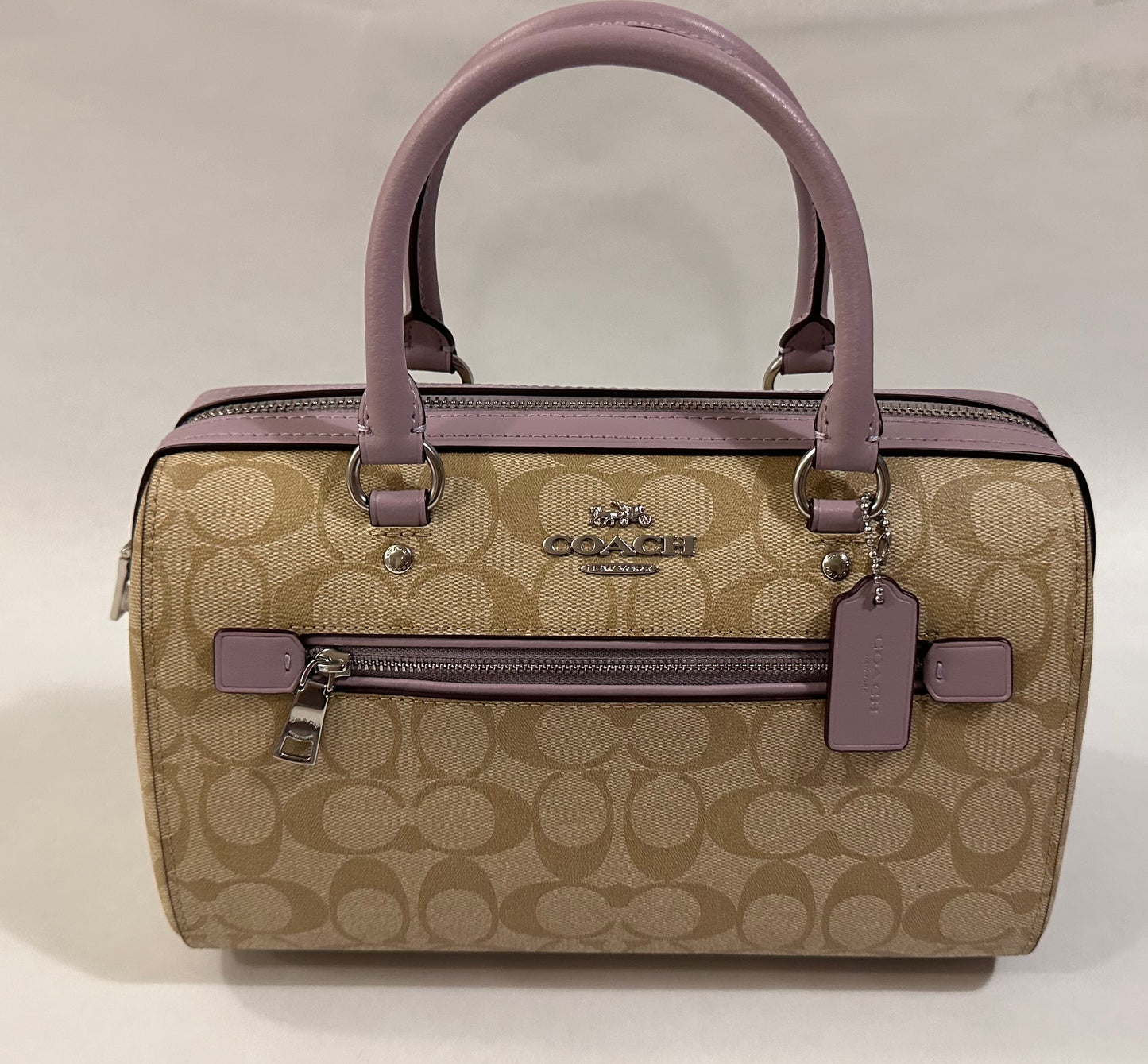 Bag COACH Outlet Rowan Satchel in Signature Canvas Soft Khaki/Soft Lilac NWT