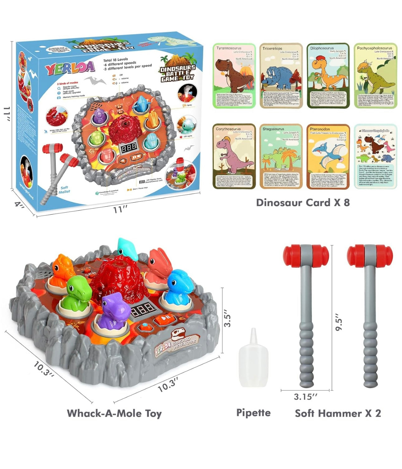 AA Dinosaur Whack Mole Battle Game Toy 3+ Yerloa NEW