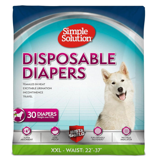 AA Dog Disposable Diapers Female XXL-Waist:22”-37” Weight: over 75 lbs Simple Solution (30 diapers) NEW