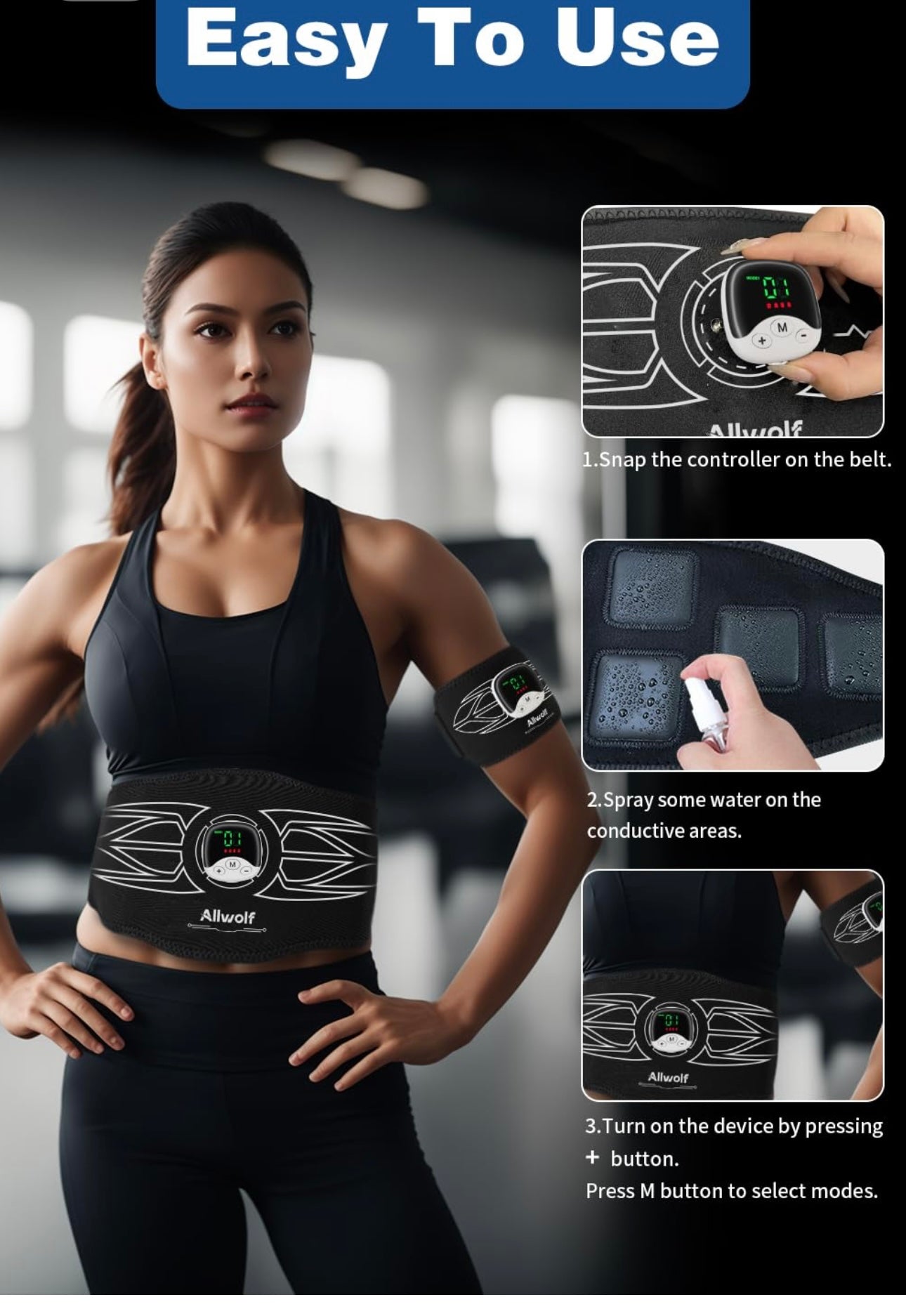 AA Abdominal Fitness Belt, Abs Muscle Stimulator, Abdominal Toning Belt For Men and Women ALLWOLF Black NEW