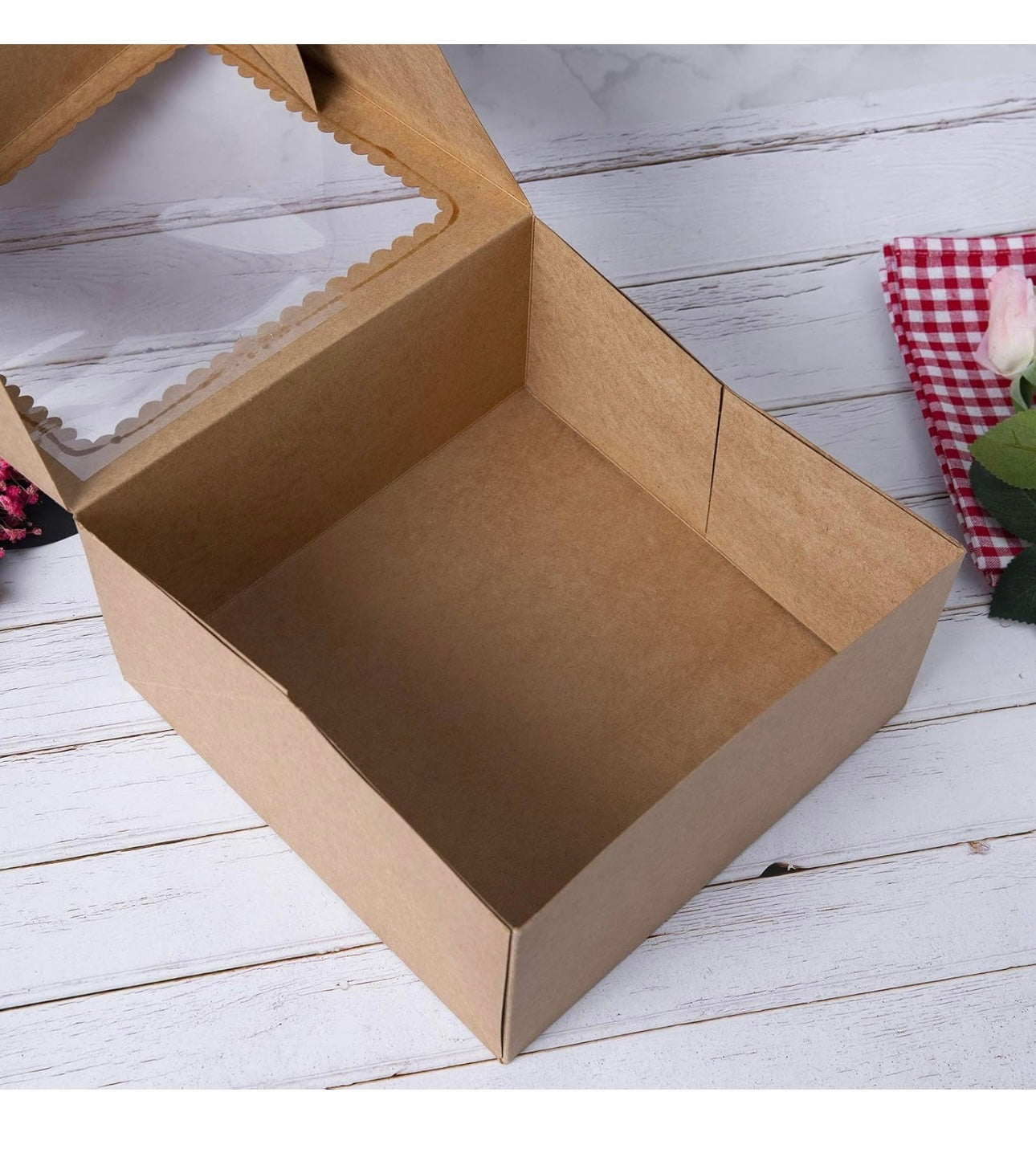 AA Cake/Bakery Boxes Brown 15 Pcs Auto-Popup Window 8”x8”x4” NEW