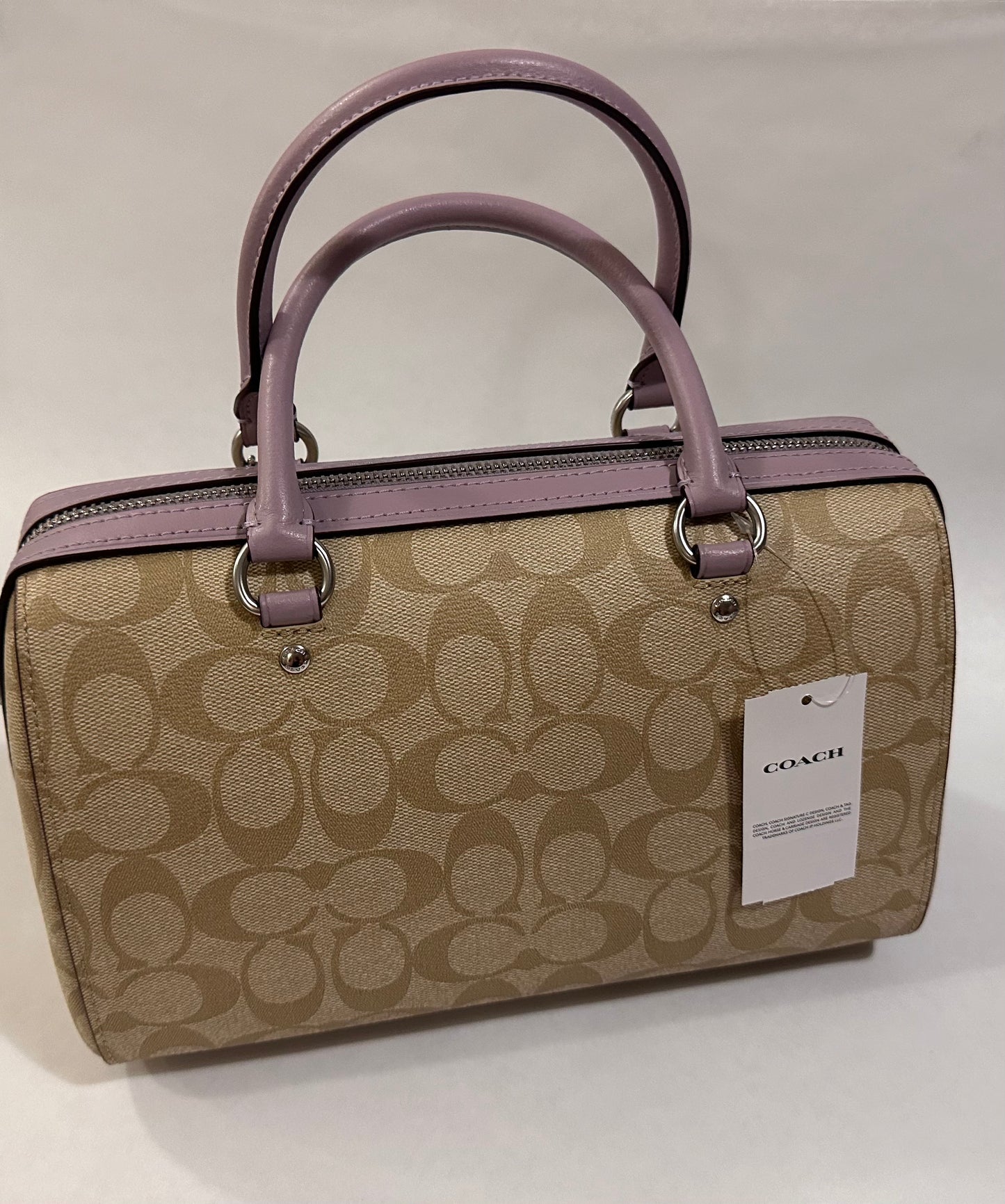 Bag COACH Outlet Rowan Satchel in Signature Canvas Soft Khaki/Soft Lilac NWT